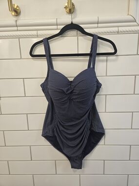 Navy Polka Dot Ruched One-Piece Swimsuit